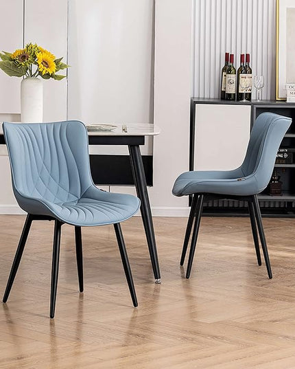 YOUTASTE Dining Chairs Set of 2 Upholstered Mid Century Modern Kitchen Dining Room Chairs Armless Faux Leather Accent Chairs Metal Vanity Lounge Chair with Back for Living Room Bedrooms,Blue - LeafyLoom