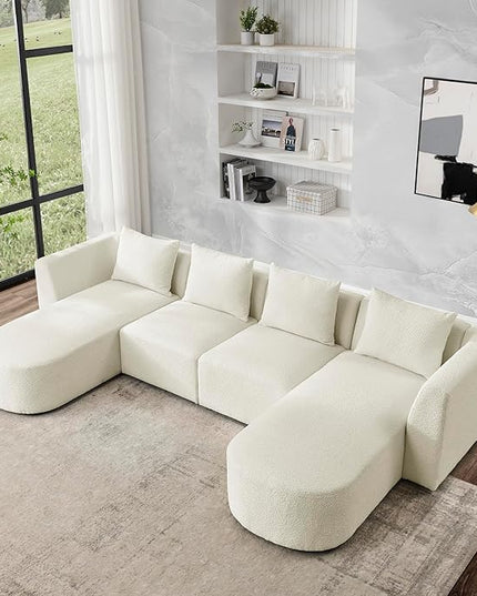 U Shape Sectional Sofa with Two Chaises, Upholstered Modular Couch w/Pillows for for Living Room, Office, DIY Combination, Beige, 117" - LeafyLoom