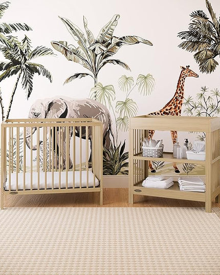 Graco Teddi 4-in-1 Convertible Mini Crib with Bonus Water-Resistant Mattress (Driftwood) – GREENGUARD Gold Certified, 2.75-Inch Mattress Included, Convenient Size, Easy 30-Minute Assembly - LeafyLoom