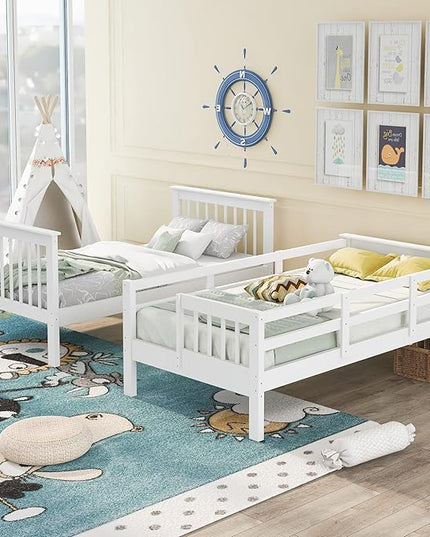 Twin Over Twin Bunk Bed with Storage Stairs, Detachable into Two Platform Bedframe, Wooden Bunkbeds with Staircase, Bedroom Furniture for Kids Teens Adults, White - LeafyLoom