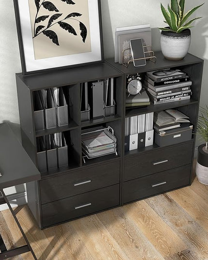 Apexa 4 Cube Storage Organizer Shelves, Stackable Wood Bookcase Fits Cubby Bins for Organization, Dorm Teen Room Decor & Home Office, Black - LeafyLoom