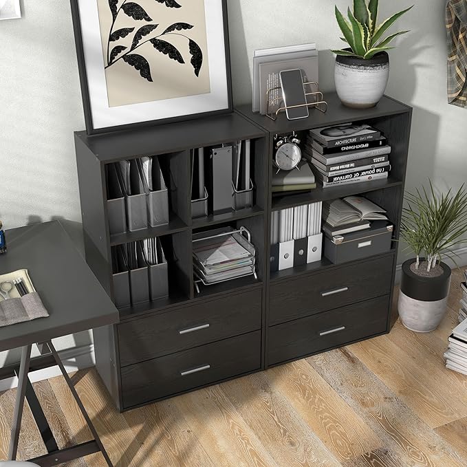 Apexa 4 Cube Storage Organizer Shelves, Stackable Wood Bookcase Fits Cubby Bins for Organization, Dorm Teen Room Decor & Home Office, Black - LeafyLoom