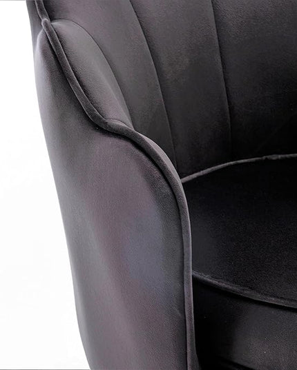 Velvet Barrel Accent Chair with Scalloped Silhouette and Gold Metal Legs, Decorative Piece Suitable for Traditional, Modern, and Contemporary Spaces, Black - LeafyLoom