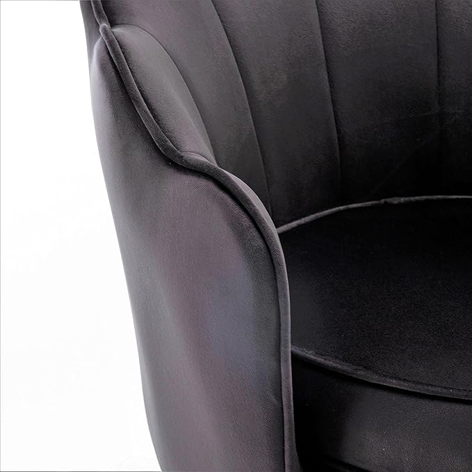 Velvet Barrel Accent Chair with Scalloped Silhouette and Gold Metal Legs, Decorative Piece Suitable for Traditional, Modern, and Contemporary Spaces, Black - LeafyLoom