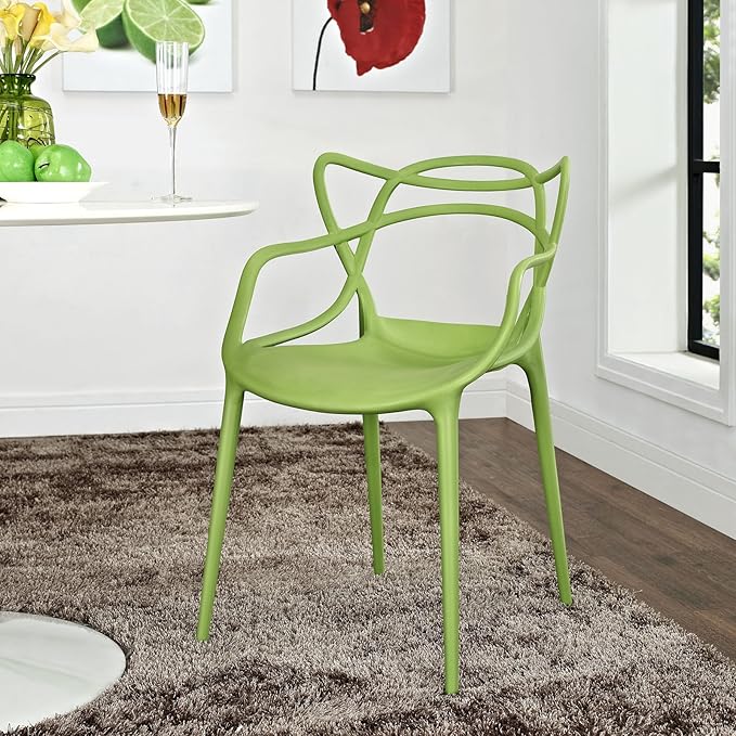 Modway Entangled Modern Molded Plastic Kitchen and Dining Room Arm Chair in Green - Fully Assembled - LeafyLoom