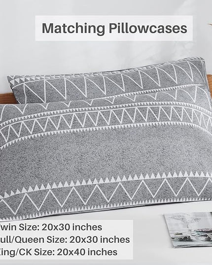 Boho Grey Stirped Comforter Set Twin for Kids Adult, 2 PCS Reversible Bedding Set Gray Comforter with 1 Pillow Sham, Lightweight Breathable for All Seasons(Twin,66x90inches) - LeafyLoom