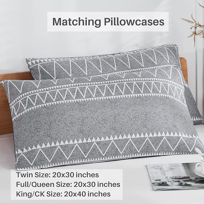 Boho Grey Stirped Comforter Set Twin for Kids Adult, 2 PCS Reversible Bedding Set Gray Comforter with 1 Pillow Sham, Lightweight Breathable for All Seasons(Twin,66x90inches) - LeafyLoom