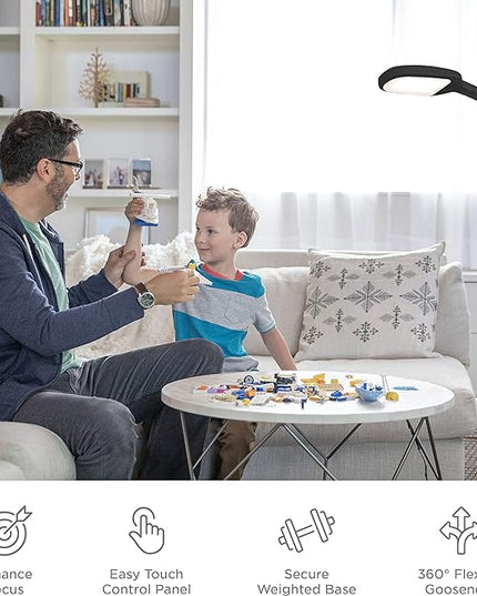 Verilux SmartLight Full Spectrum LED Modern Floor Lamp with Adjustable Brightness, Flexible Gooseneck and Easy Controls - Reduces Eye Strain and Fatigue - Ideal for Reading, Artists, Craft (Black) - LeafyLoom