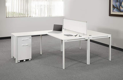 OSP Home Furnishings Designs Prado Complete L-Shaped Desk With Laminate Top and Metal Legs, White - LeafyLoom