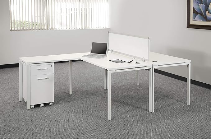 OSP Home Furnishings Designs Prado Complete L-Shaped Desk With Laminate Top and Metal Legs, White - LeafyLoom