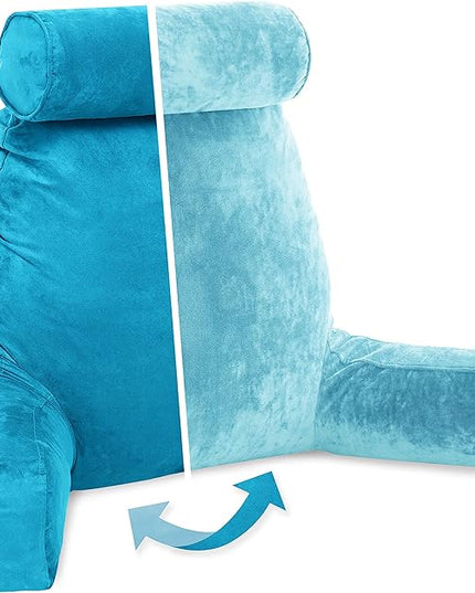 Husband Pillow XXL Cover Aspen Edition Rodeo Blue, Reversible Microfiber to Microsuede, Side & Back Pockets - Handle for Easy Transport - Super Cozy Bed Rest Pillow Cover with Arms - Easy Care - LeafyLoom