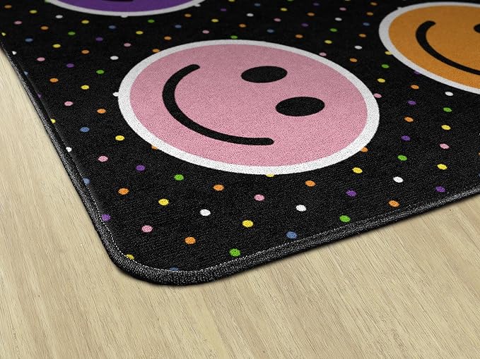 Flagship Carpets Smiley Seating (Seats 30) Classroom Area Rug or Educational Learning Mat, Kids Room or Playroom Carpet, 10'6" x 13'2", Black/Multi - LeafyLoom