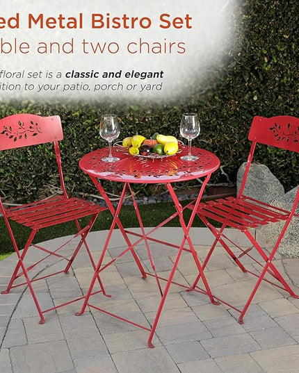 Alpine Corporation Indoor/Outdoor 3-Piece Bistro Set Folding Table and Chairs Patio Seating, Red - LeafyLoom