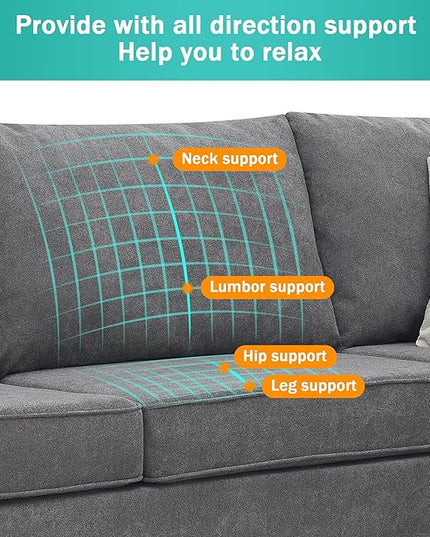 91" Modern Upholstered Living Room Sectional Sofa,with 3 Pillows,L Shape Wood Frame Furniture Couch,w/Track Armrests,Cushions and Legs,for Dorm, Apartment,Studio,Office,Grey - LeafyLoom