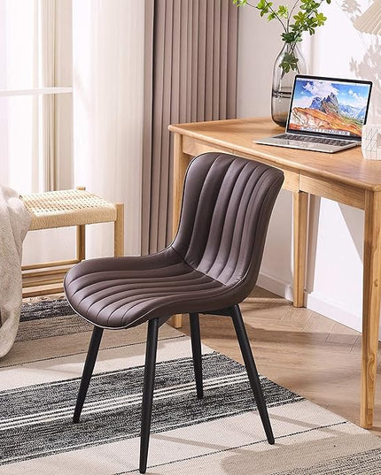 YOUNIKE Dining Chairs Set of 2 Leather Kitchen Chair with Metal Legs Armless Accent Chair Upholstered Dining Room Chairs with Back Mid Century Modern Vanity Chair Side Chairs, Espresso Brown - LeafyLoom