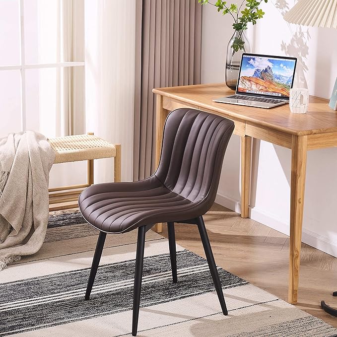 YOUNIKE Dining Chairs Set of 2 Leather Kitchen Chair with Metal Legs Armless Accent Chair Upholstered Dining Room Chairs with Back Mid Century Modern Vanity Chair Side Chairs, Espresso Brown - LeafyLoom