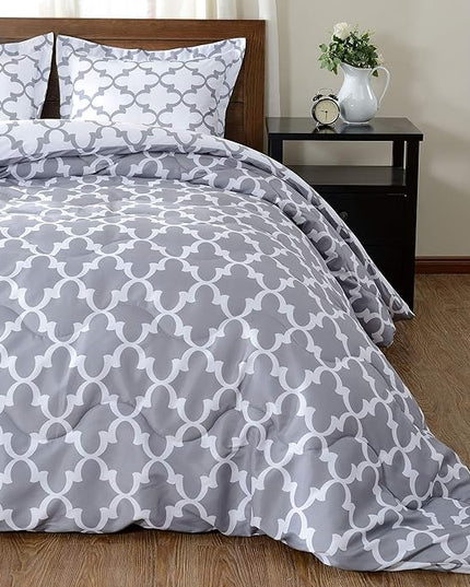 downluxe Printed Queen Comforter Set - Grey Queen/Full Comforter, Soft Bedding Sets for All Seasons -3 Pieces - 1 Comforter (88"x92") and 2 Pillow Shams(20"x26") - LeafyLoom