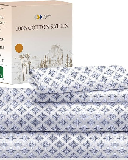 California Design Den Extra Long Twin Bed Sheets Set, 100% Cotton 3 Pc Deep Pocket Twin XL Sheets & Pillowcase Set - Filigree - LeafyLoom