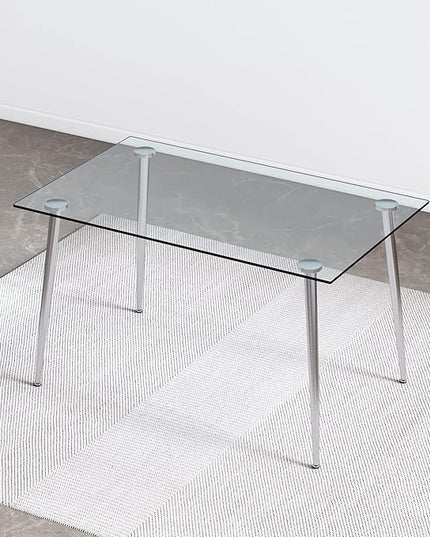 NicBex Modern Minimalist Rectangular Glass Dining Table for 4-6 with 0.31" Tempered Glass Tabletop and Silver Plating Metal Legs, Writing Table Desk, for Kitchen Dining Living Room, Transparent - LeafyLoom