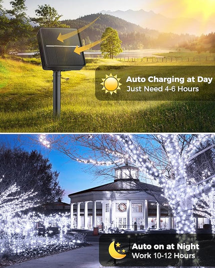 Minetom Solar String Lights Outdoor - 40FT 100 LED String Lights Solar Powered with 8 Lighting Modes, Waterproof Patio Lights, Outdoor Solar Lights for Outside Tree Garden Balcony Gazebo, Pure White Minetom
