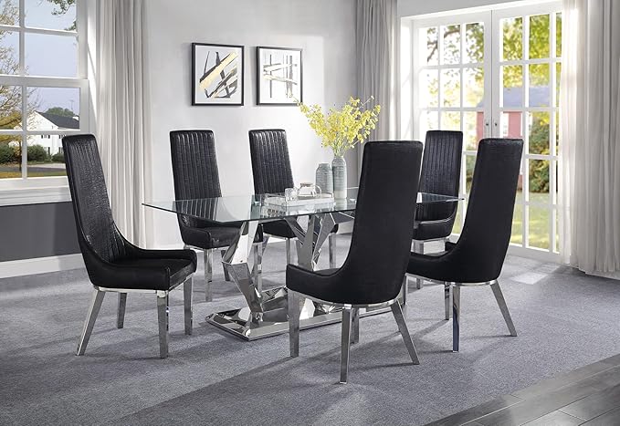 NicBex Dining Table Contemporary Kitchen Table Farmhouse Rustic Dining Table, Clear Glass & Stainless Steel Rectangular Dining Table, Easy Assembly, Clear + Silver - LeafyLoom