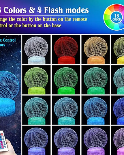 Basketball Night Light,Basketball Gifts for Boy, 3D Basketball Lamp,Kids Bedside Lamp,16 Color Change Decor Lamp with Remote & Smart Touch, Gifts for Christmas Birthday Boys Men Girls - LeafyLoom