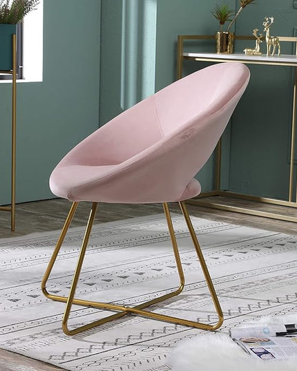 Roundhill Furniture Slatina Silky Velvet Upholstered Accent Chair with Gold Tone Finished Base, 25D x 28W x 31.5H in, Pink - LeafyLoom