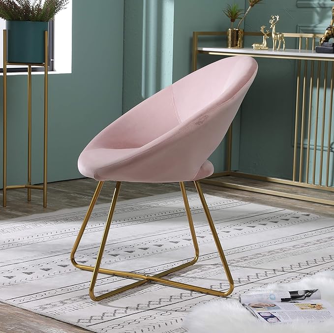 Roundhill Furniture Slatina Silky Velvet Upholstered Accent Chair with Gold Tone Finished Base, 25D x 28W x 31.5H in, Pink - LeafyLoom