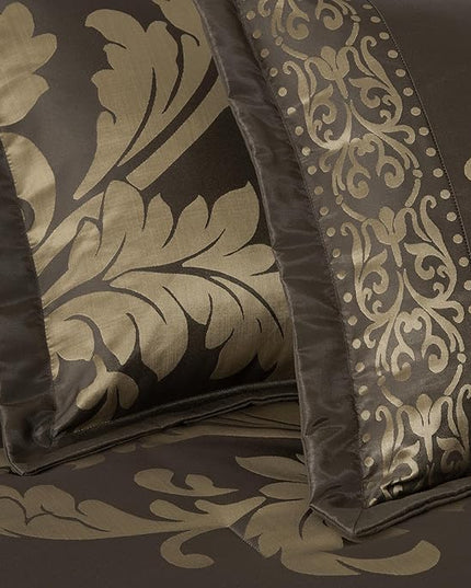 Chezmoi Collection Royale 7-Piece Jacquard Floral Comforter Set, Oversized Queen, Coffee/Gold - LeafyLoom