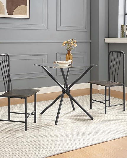NicBex Small Dining Table for 2 Kitchen Table and Chairs Square Glass Tempered Dining Table with 4 Legs and 2 Metal Chair for Home Office Kitchen Dining Room, Antique Brown - LeafyLoom