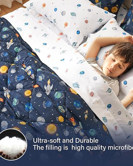 Twin Size Space Kids Bedding Set for Girls, 7 Pieces Super Soft Lightweight Microfiber Comforter Set with Sheets, Bed in a Bag, Durable Children Bed Set - LeafyLoom