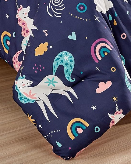 for Kids Unicorn Magic 4-Piece Comforter Set - Beautiful Motif Design Bedding Set with Embrodery Print - LeafyLoom