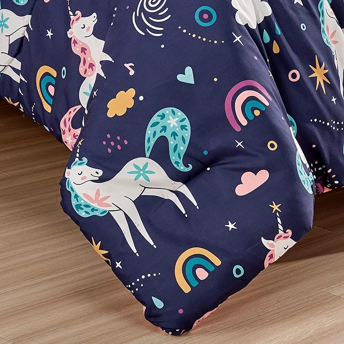 for Kids Unicorn Magic 4-Piece Comforter Set - Beautiful Motif Design Bedding Set with Embrodery Print - LeafyLoom