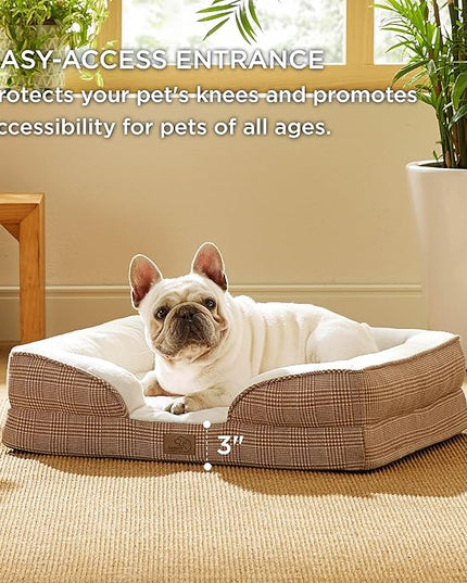 Bedsure Orthopedic Dog Bed for Medium Dogs - Waterproof Dog Sofa Beds Medium, Supportive Foam Pet Couch Bed with Removable Washable Cover, Waterproof Lining and Nonskid Bottom, Brown Checks BEDSURE
