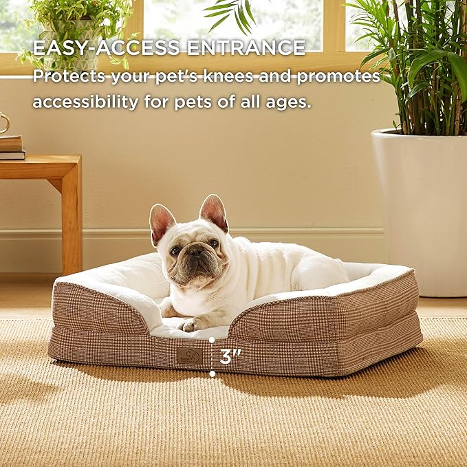 Bedsure Orthopedic Dog Bed for Medium Dogs - Waterproof Dog Sofa Beds Medium, Supportive Foam Pet Couch Bed with Removable Washable Cover, Waterproof Lining and Nonskid Bottom, Brown Checks BEDSURE