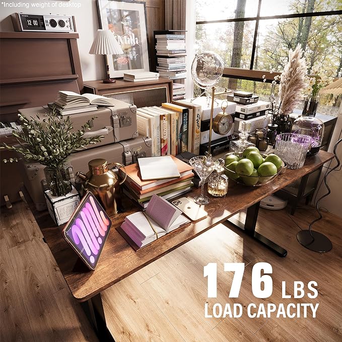 Monomi Electric Standing Desk, Height Adjustable Desk 55x 24 Inches, Ergonomic Home Office Sit Stand Up Desk with Memory Preset Controller (Black Frame/Rustic Brown Top) - LeafyLoom