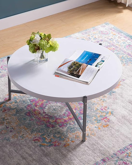 NicBex Coffee Table Wooden Coffee Table with Storage Round Center Tables with Metal Legs Dining Table for Living Room, Dining Room, Office, and Bedroom,36.5" W, White - LeafyLoom