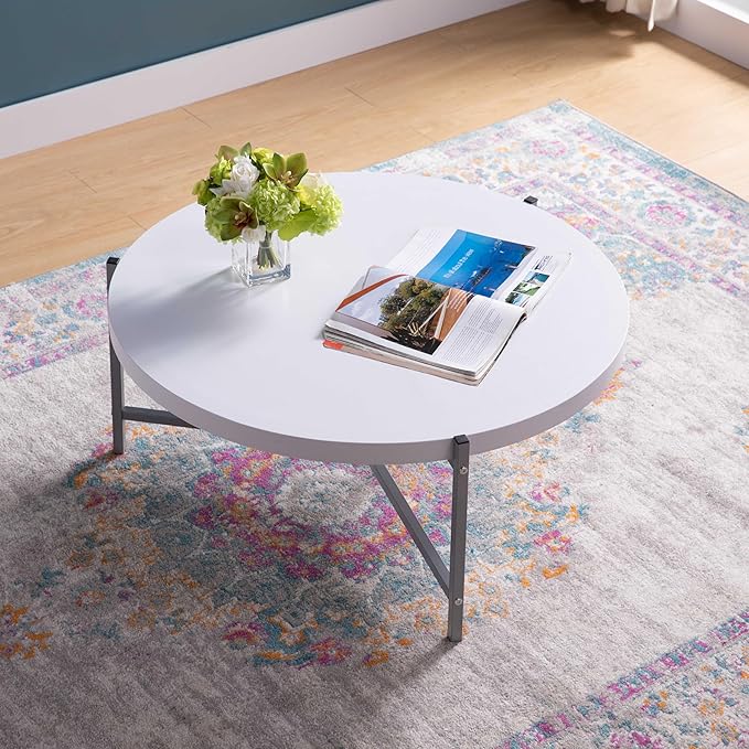 NicBex Coffee Table Wooden Coffee Table with Storage Round Center Tables with Metal Legs Dining Table for Living Room, Dining Room, Office, and Bedroom,36.5" W, White - LeafyLoom