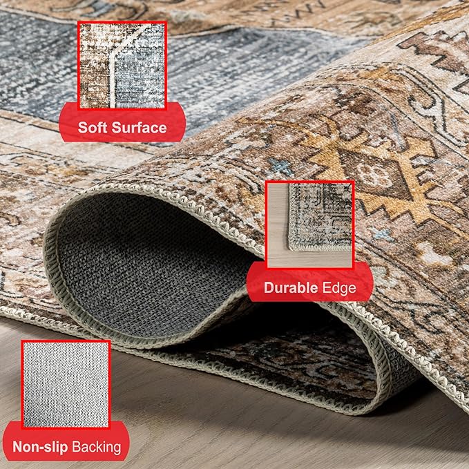 nuLOOM Gracie Distressed Medallion Machine Washable Ultra Thin Area Rug, 4' x 6', Blue - LeafyLoom