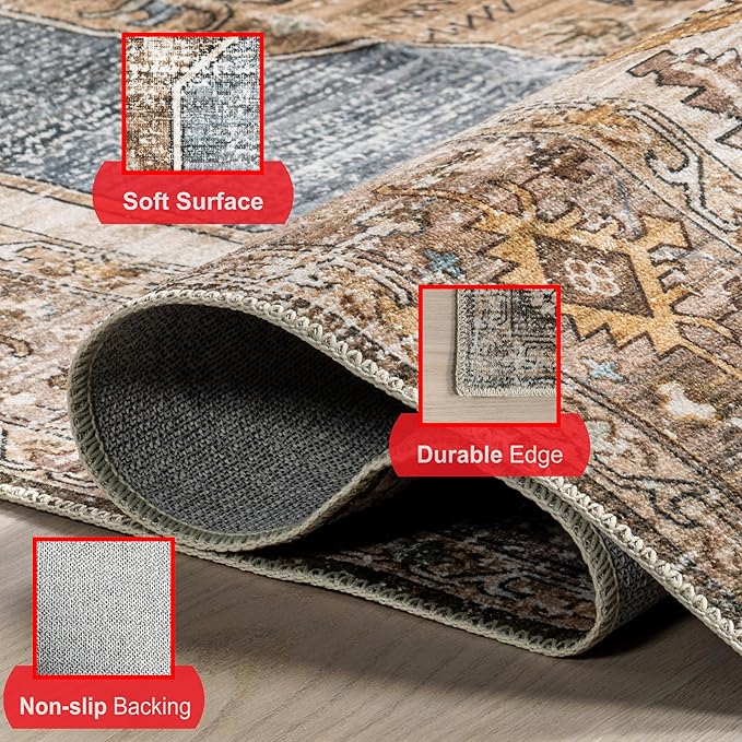 nuLOOM Gracie Distressed Medallion Machine Washable Ultra Thin Area Rug, 5x8, Blue - LeafyLoom