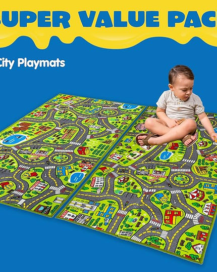 JOYIN 2 Pack Playmat City Life Carpet for Kids Age 3+, Jumbo Play Room Rug, City Pretend Play - LeafyLoom