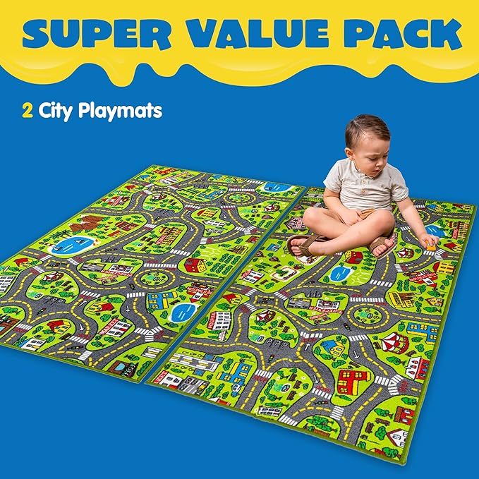 JOYIN 2 Pack Playmat City Life Carpet for Kids Age 3+, Jumbo Play Room Rug, City Pretend Play - LeafyLoom