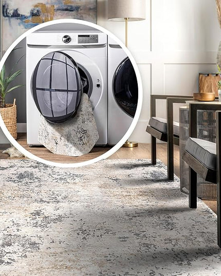 nuLOOM Danae Abstract 2x3 Machine Washable Accent Rug for Living Room Bedroom Dining Room Entryway Kitchen, Ivory/Grey - LeafyLoom