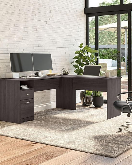 Bush Furniture L Shaped Desk with Drawers for Executive and Home Office | Cabot Collection Corner Table with Storage and Chrome Hardware | 72Wx23DX42W Return - LeafyLoom