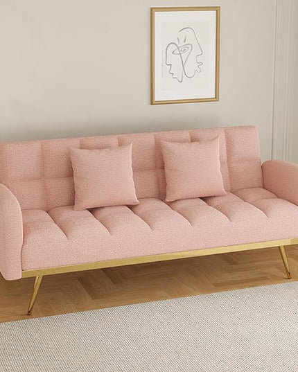 NicBex Sectional Couch Sofa with 2 Throw Pillows Sofa Bed Cloud Couch for Living Room Furniture Sets with Removable Comfortable Armrest, Modular Sofa for Living Room, Bedroom, Apartment,69" L, Pink - LeafyLoom