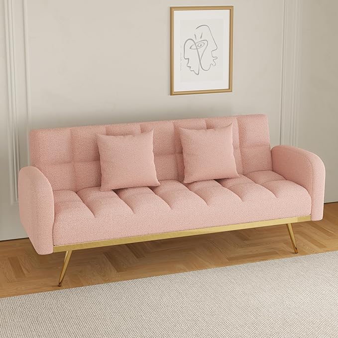 NicBex Sectional Couch Sofa with 2 Throw Pillows Sofa Bed Cloud Couch for Living Room Furniture Sets with Removable Comfortable Armrest, Modular Sofa for Living Room, Bedroom, Apartment,69" L, Pink - LeafyLoom