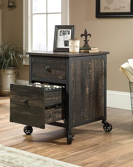 Sauder Steel River File Pedestal, L: 20.87" x W: 23.86" x H: 26.58", Carbon Oak Finish - LeafyLoom