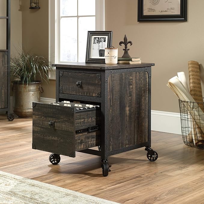 Sauder Steel River File Pedestal, L: 20.87" x W: 23.86" x H: 26.58", Carbon Oak Finish - LeafyLoom