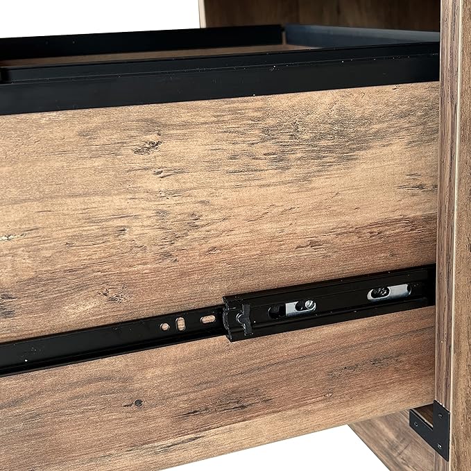 Modern Executive Desk, 59" Vintage Farmhouse Study Writing Desk with Storage Drawers, Industrial Wood Computer Manager's Desk with Knee Space for Home Office, Rustic Oak - LeafyLoom