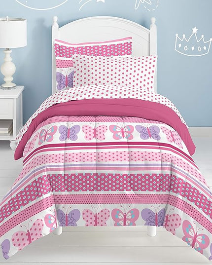Dream Factory Butterfly Dots Ultra Soft Microfiber Girls Comforter Set, Pink, Twin - LeafyLoom
